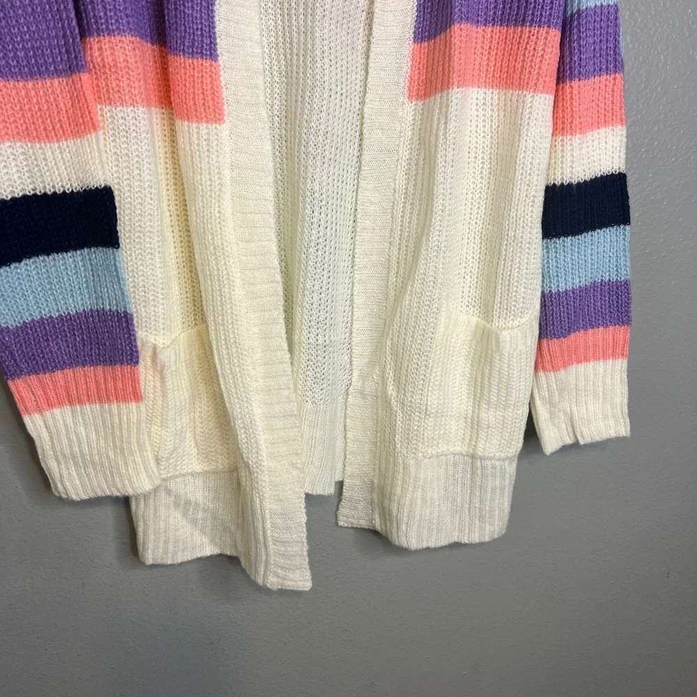 Hayden Cardigan Sz S/M Cream Rainbow Striped Open Front Pocket Long NWT - Picture 3 of 10